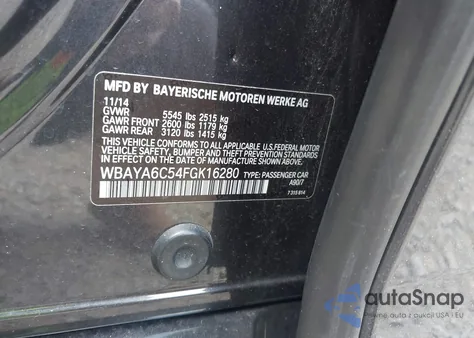 2015 BMW 740I from USA, damaged, VIN WBAYA6C54FGK16280